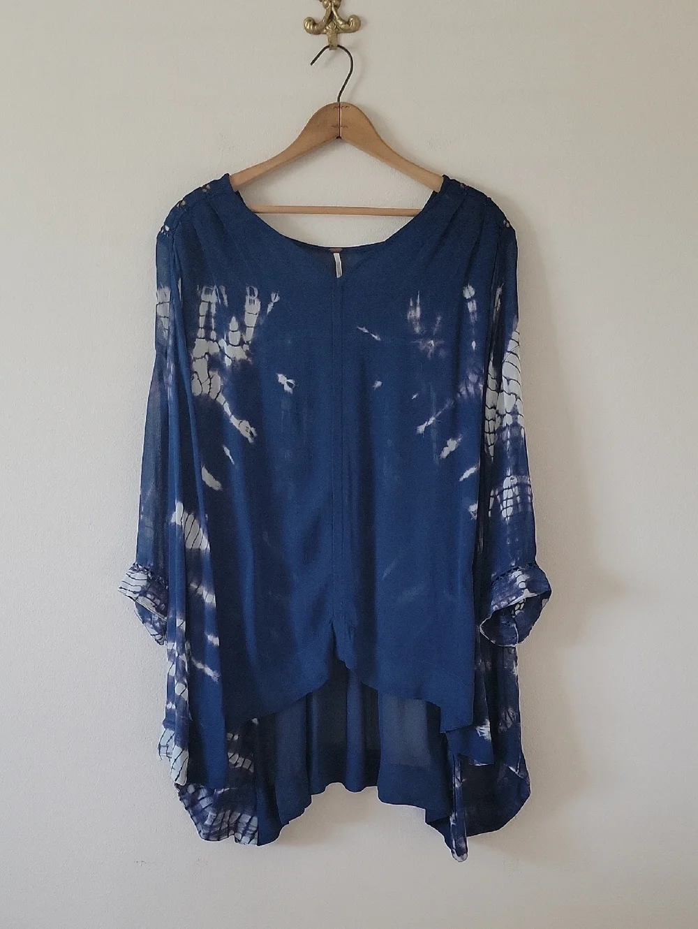 Free People Tie Dye Me Down Blue Sheer Tunic Size Large